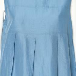'S Max Mara Blue Cotton Pleated Detail Sleeveless Tulia Maxi Dress L
