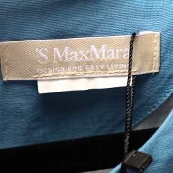 'S Max Mara Blue Cotton Pleated Detail Sleeveless Tulia Maxi Dress L