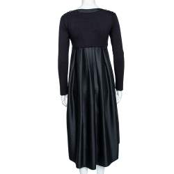 Pre Owned S'Max Mara Black Wool & Silk Embellished Neck Detail Pleated Dress M