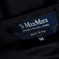 Pre Owned S'Max Mara Black Wool & Silk Embellished Neck Detail Pleated Dress M