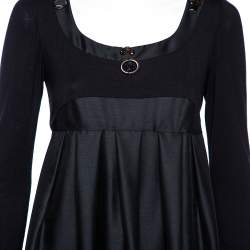 Pre Owned S'Max Mara Black Wool & Silk Embellished Neck Detail Pleated Dress M