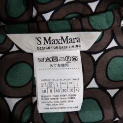 S'Max Mara Green & Brown Printed Silk Button Front Belted Dress M