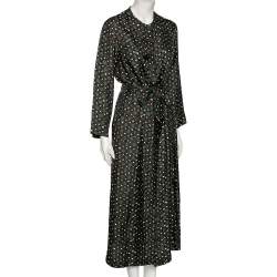 S'Max Mara Green & Brown Printed Silk Button Front Belted Dress M