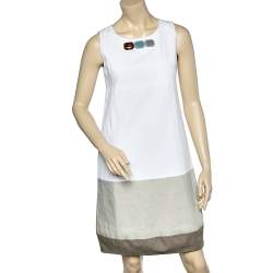 Pre Owned 'S Max Mara White Linen & Cotton Sleeveless Shift Dress S