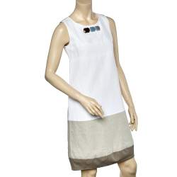 Pre Owned 'S Max Mara White Linen & Cotton Sleeveless Shift Dress S
