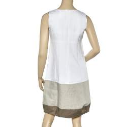 Pre Owned 'S Max Mara White Linen & Cotton Sleeveless Shift Dress S