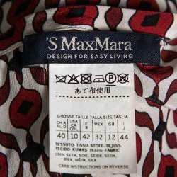 Pre Owned S'Max Mara Red & White Printed Silk Midi Dress M