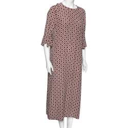 Pre Owned S'Max Mara Red & White Printed Silk Midi Dress M
