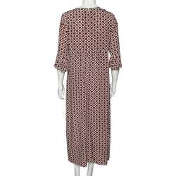 Pre Owned S'Max Mara Red & White Printed Silk Midi Dress M