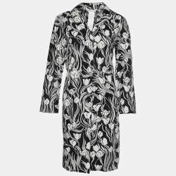 S'Max Mara Monochrome Floral Print Cotton Shirt Dress L