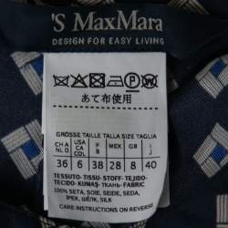 Pre Owned S'Max Mara Navy Blue Printed Silk Farea Belted Shirt Dress S