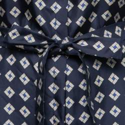 Pre Owned S'Max Mara Navy Blue Printed Silk Farea Belted Shirt Dress S