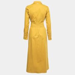 S'Max Mara Mustard Yellow Stretch Cotton Midi Shirt Dress S
