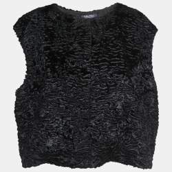 S'Max Mara Black Faux Fur Sleeveless Button Front Jacket XL