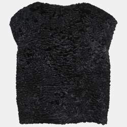 S'Max Mara Black Faux Fur Sleeveless Button Front Jacket XL
