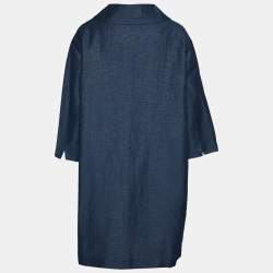 S'Max Mara Navy Blue Textured Cotton & Silk Oversized Button Front Coat M