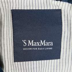 S'Max Mara Navy Blue Textured Cotton & Silk Oversized Button Front Coat M