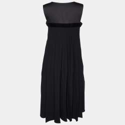 Pre Owned S'Max Mara Black Cotton & Plisse Midi Dress M