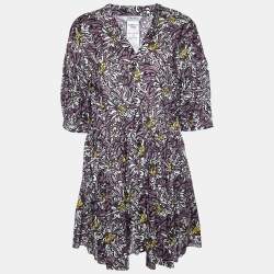 S'Max Mara Purple Floral Printed Cotton Mini Dress L