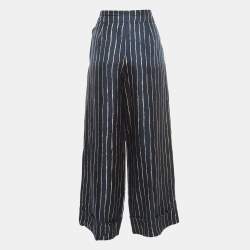 Pre Owned S'Max Mara Navy Blue Striped Silk Wide Leg Trousers S