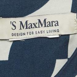S'Max Mara Blue Geometric Print Cotton Pleated Midi Dress M
