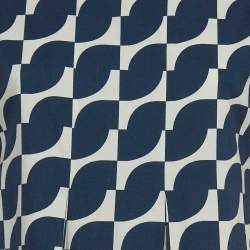 S'Max Mara Blue Geometric Print Cotton Pleated Midi Dress M