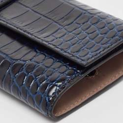 Smythson Mara Navy Blue Croc Embossed Leather Jewelry Roll