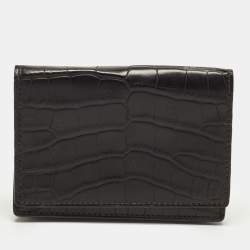 مملوكة مسبقًا Smythson Black Croc Embossed Leather Flap Card Case