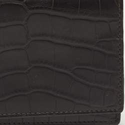 مملوكة مسبقًا Smythson Black Croc Embossed Leather Flap Card Case