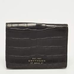 مملوكة مسبقًا Smythson Black Croc Embossed Leather Flap Card Case