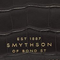 مملوكة مسبقًا Smythson Black Croc Embossed Leather Flap Card Case