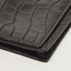 مملوكة مسبقًا Smythson Black Croc Embossed Leather Flap Card Case