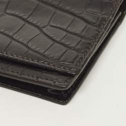 مملوكة مسبقًا Smythson Black Croc Embossed Leather Flap Card Case