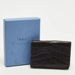 مملوكة مسبقًا Smythson Black Croc Embossed Leather Flap Card Case