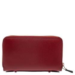Smythson Red Leather Double Zip Panama Wallet