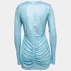Sofi Milo Blue Embellished Jersey Draped Long Sleeve Mini Dress S