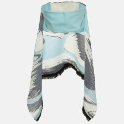 Pre Owned Solace London Blue/Black Abstract Print Crepe Pleated Svana Corset Top M