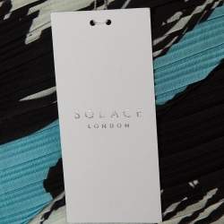 Pre Owned Solace London Blue/Black Abstract Print Crepe Pleated Svana Corset Top M