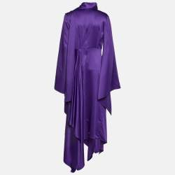 Solace London Purple Satin Asymmetric Flared Sleeves Maxi Dress L 