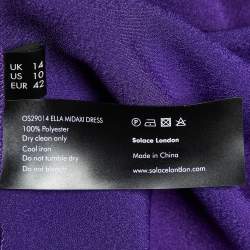 Solace London Purple Satin Asymmetric Flared Sleeves Maxi Dress L 