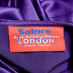 Solace London Purple Satin Asymmetric Flared Sleeves Maxi Dress L 
