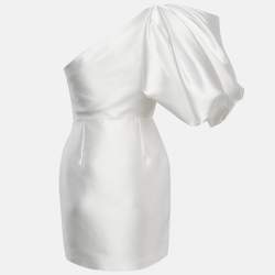Pre Owned Solace London White Crepe One-Shoulder Puff Sleeve Hayes Mini Dress S