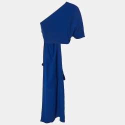 Solace London Blue Crepe One-Shoulder Chrysa Crop Top S