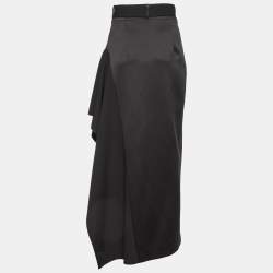 Pre Owned Solace London Black Crepe & Satin Kaya Draped Maxi Skirt M