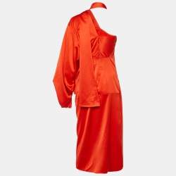 Solace London Orange Satin Sorina Draped Asymmetric Dress M