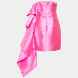 Solace London Hot Pink Satin Elia Strapless Mini Dress S