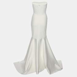 Pre Owned Solace London Cream Satin Blend Kerama Long Dress S