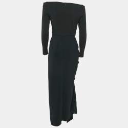 Pre Owned Solace London Black Stretch Crepe Draped Lotus Midaxi Dress M