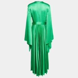Solace London Sage Green Textured Crepe Pleated Maxi Dress L