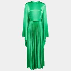 Solace London Sage Green Textured Crepe Pleated Maxi Dress L